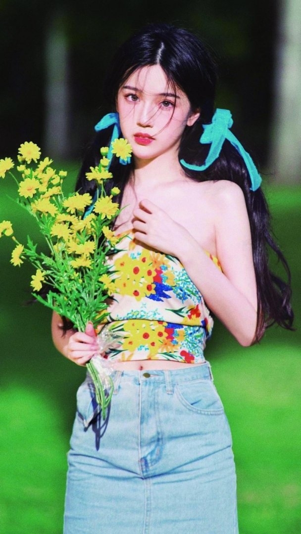 双马尾美少女香肩锁骨户外写真