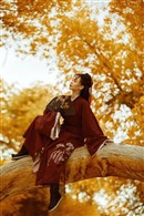 汉服美女桃花树下唯美浪漫图片